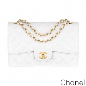 Chanel White Caviar Jumbo Classic Double Flap Bag